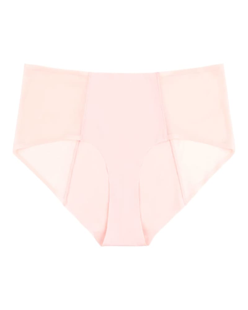 Front of a size Large Demi Seamless Mesh Panty in Rose Quartz by Uwila Warrior. | dia_product_style_image_id:285124